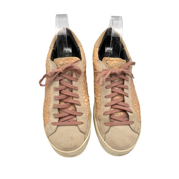 P448 John Textured Embossed Pink Python Snake Distressed Low Top Sneakers - Picture 2 of 11